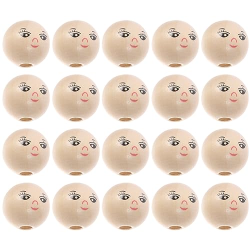 VOSAREA 50pcs Wooden Beads Smile Face Wood Beads Ball Wood Beads Spacer Beads with Hole for DIY Jewelry Bracelet Necklace Craft Making (18MM) VOSAREA