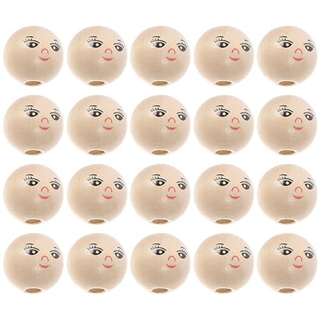 VOSAREA 50pcs Wooden Beads Smile Face Wood Beads Ball Wood Beads Spacer Beads with Hole for DIY Jewelry Bracelet Necklace Craft Making (18MM) VOSAREA
