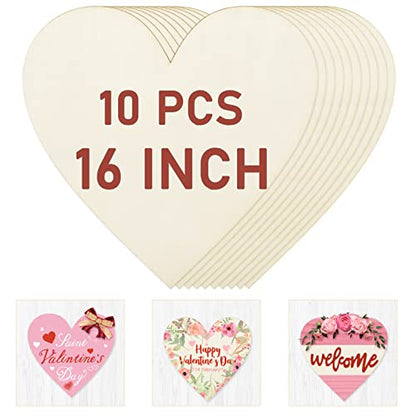 Whaline 10Pcs 16 Inch Valentines Wooden Heart Cutouts Large Unfinished Heart Wood Sign Craft Ornament Blank Wood Slices for Valentine's Day Wedding - WoodArtSupply