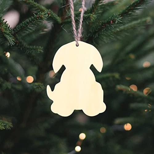 Creaides 20pcs Dog Wood DIY Crafts Cutouts Wooden Puppy Dog Shaped Hanging Ornaments with Hole Hemp Ropes for Dog Themed Birthday Party Decorations