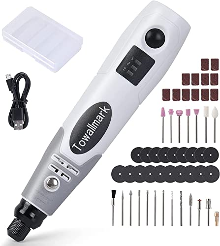 Rotary Tool Kit, Towallmark Cordless Rotary Tool 3.6V with 50 Accessories, USB Rechargeable, 3 Speed Mini Rotary Tool Multi-Purpose for Sanding, Towallmark