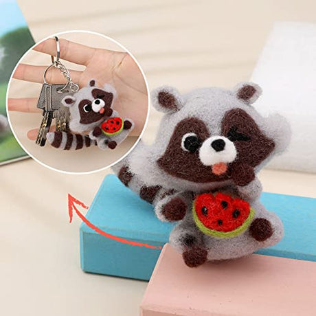 JUPEAN Needle Felting Kit Needle Felting Supplies Needle Felting Starter Kit Raccoon Animal Doll with Wool Roving, Felting Needles, Foam Mat and Wool JUPEAN