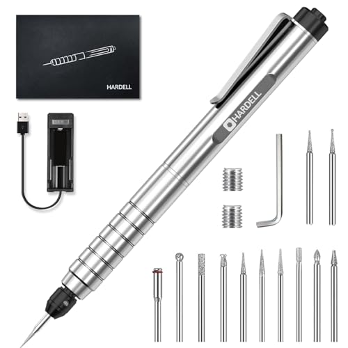 HARDELL Engraving Pen for DIY, Rechargeable Mini Engraver Pen with 10 Rotating Grinding Heads, Cordless Portable Electric Micro Engraving Pen for - WoodArtSupply