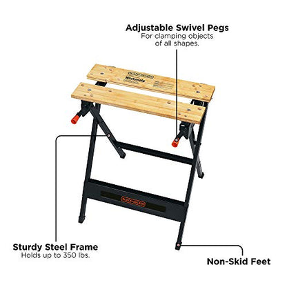 BLACK+DECKER Workmate Portable Workbench, 350-Pound Capacity (WM125) - WoodArtSupply