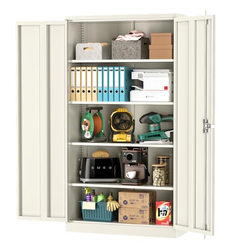 INTERGREAT Tall Metal Storage Cabinet Locking Steel with 4 Adjustable Shelves, 72" Lockable Cabinets Lock 2 Doors for Office Garage Supply Home