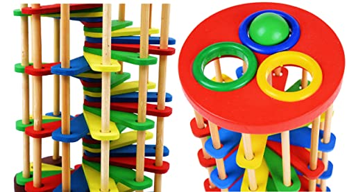 Deluxe Knock, Pound and Roll Wooden Tower Toy with Hammer - Educational Toddler Toys, Wooden Pounding Tower