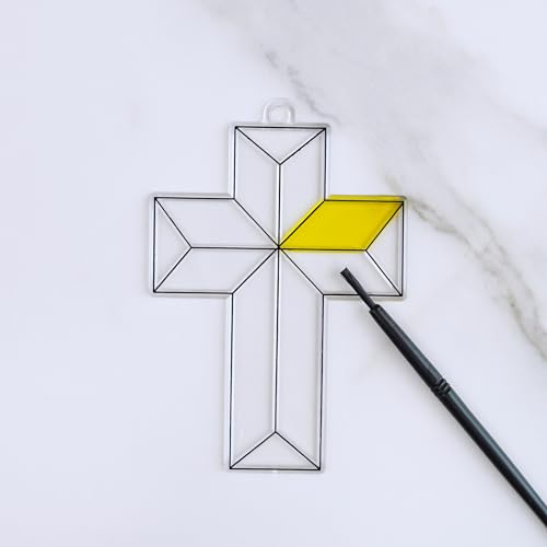 Winlyn 27 Sets Cross Suncatchers Ornaments Decorations DIY Window Paint Art Suncatchers Cross Craft Kits Cross Sun Catchers for Kids Sunday School Winlyn