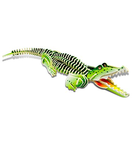 Puzzled 3D Puzzle Colorful Alligator Wood Craft Construction Kit Fun Unique and Educational DIY Wooden Animal Toy Assemble Model Pre-Colored Crafting Puzzled