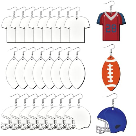 24 PCS Sublimation Earring Wooden Blanks Bulk MDF for Sublimation Football Earrings Double-Sided with Earring Hooks and Jump Rings DIY Sublimation WOZADU