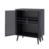 JZXSHD Metal Rattan Accent Cabinet - 2 Door Buffet Storage for Kitchen, Living Room and Hallway, Black JZXSHD
