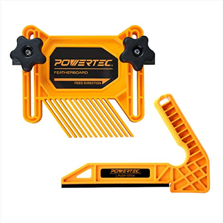 POWERTEC 71555V Universal Featherboard and L-Shaped Table Saw Push Stick Woodworking Safety Kit, 1 Set (2-Pcs) POWERTEC