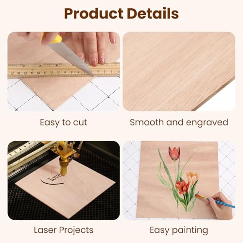 Barydat 12 Pcs 12" x 12" Walnut Cherry Wood Plywood 1/8" Plywood Sheets Walnut Plywood Wood Crafts Unfinished Thin Wood 3 mm Plywood for Laser Barydat