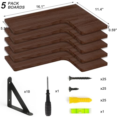 Fixwal Corner Floating Shelves Set of 5, Wall Mounted Corner Shelf, Rustic Wood Wall Shelves for Bathroom, Kitchen, Bedroom, Home Decor, Laundry Fixwal