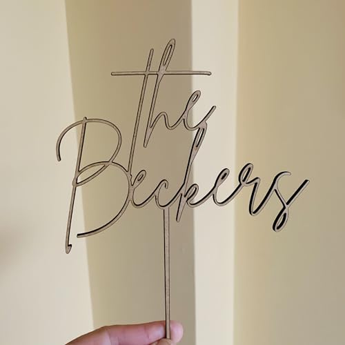 Personalized Wedding Wood Cake Topper, Custom Cake Topper, Handwritten Last Name, Anniversary Cake Topper, Mr and Mrs, Bride & Groom, Calligraphy - WoodArtSupply