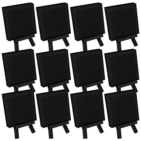 U.S. Art Supply 3" x 3" Stretched Black Canvas with 5" Mini Black Wood Display Easel Kit (Pack of 12), Artist Tripod Tabletop Holder Stand - Painting US Art Supply