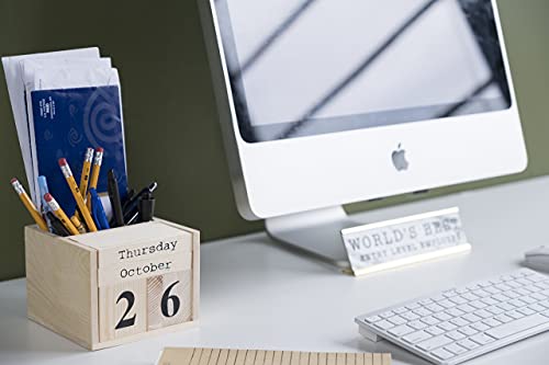 brightmaison BGT Dexo Desk Organizer, Pen Holder & Desk Calendar, DIY Projects Unfinished Wood, Natural - WoodArtSupply