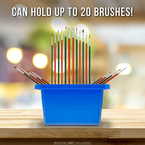 U.S. Art Supply 12 Hole Multi-Function Plastic Brush Washer, Cleaner and Holder with Palette Lid - Clean, Dry, Rest, Store, Hold Artist Paint Brushes