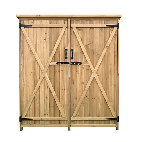 Hanover Outdoor Storage Shed, Double Door Wood Shed for Tools and Garden Supplies with Shelf and Locking Latch, 36 Cu.Ft. Capacity (4.4' x 5' x Hanover