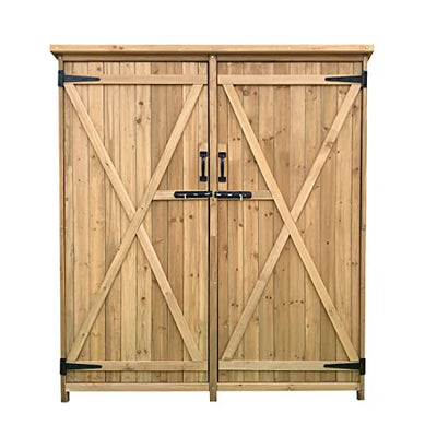 Hanover Outdoor Storage Shed, Double Door Wood Shed for Tools and Garden Supplies with Shelf and Locking Latch, 36 Cu.Ft. Capacity (4.4' x 5' x