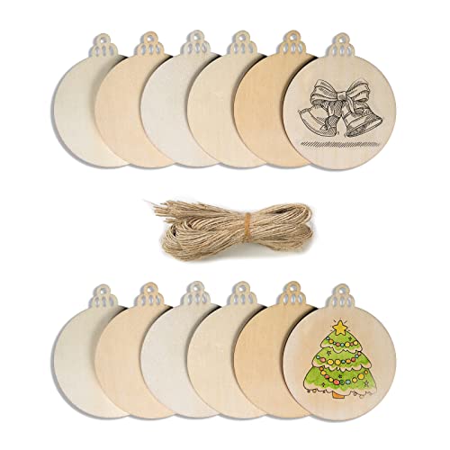 Guzon 50PCS Natural Round Wood Discs with Holes, DIY Wooden Ornaments 3" Unfinished Predrilled Wood for Christmas Crafts Centerpieces Holiday Disco Guzon