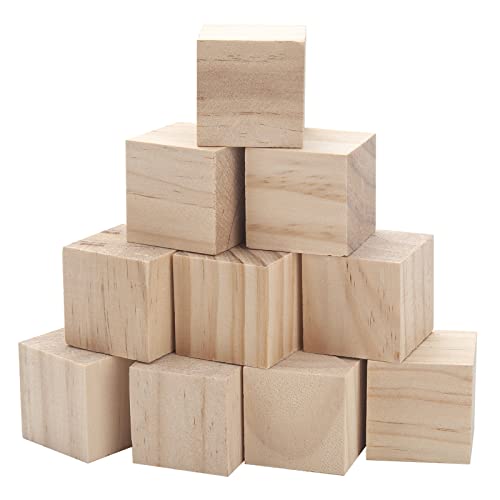 Unfinished Wooden Blocks for Crafts 1.5 inch 10PCS Natural Solid Wood Blocks for Crafting, Blank Wooden Square Blocks Large Wood Cubes for Baby Coowayze