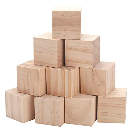 Unfinished Wooden Blocks for Crafts 1.5 inch 10PCS Natural Solid Wood Blocks for Crafting, Blank Wooden Square Blocks Large Wood Cubes for Baby Coowayze