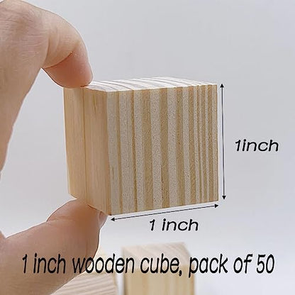 Wood Blocks for Crafting, 1 inch Wooden Cubes, Pack of 50 Natural Pine Wood, Unfinished Wood Blocks Great for DIY Crafts Making