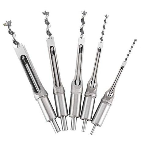 5 pcs Square Hole Mortise Chisel Drill Bit Tools Different Sizes 1/4" 5/16" 7/16" 1/2" 5/8", HSS Woodworking Hole Saw Mortising Chisel Drill Bit Set YaeKoo
