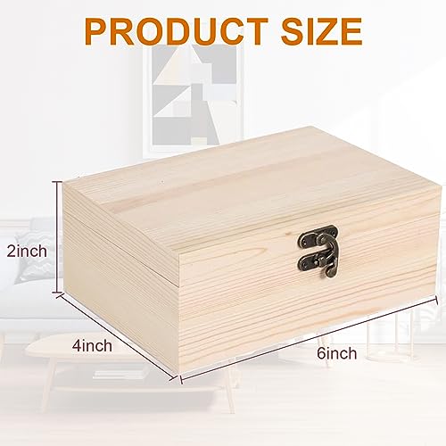 Voittozege 8 Pack Unfinished Wood Box for Crafts 6 X 4 X 2 Inch Natural Wood Box with Hinged Lids and Front Clasps, Small Wooden Boxes for DIY Gift Voittozege
