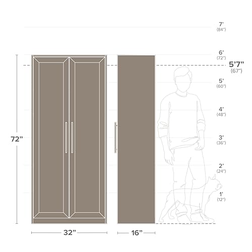 Prepac Elite Premium Home Doors, Storage, Bathroom, Pantry Cabinet with 5 Shelves, 16" D x 32" W x 72" H, Black