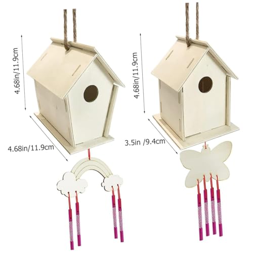 VILLCASE 1 Set Decor Lanyard Build and Paint Birdhouses Paint House Wind Chime Kit Unfinished Arts Kits Build and Paint Paint Houses Wooden House DIY VILLCASE