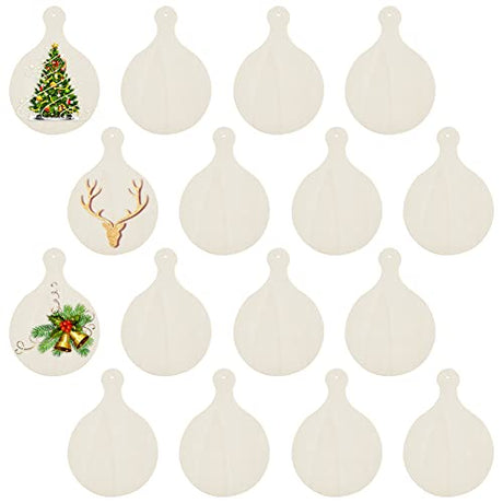 OLYCRAFT 16pcs Wood Craft Cutting Board with Handle Mini Wooden Cutting Board Round Unfinished Wood CheeseServing Tray for DIY Christmas Decor Home OLYCRAFT