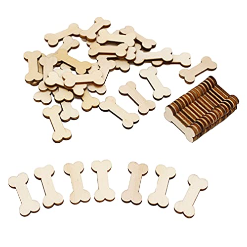 50 Pcs Dog Bone Shaped Unfinished Wood Slices Wooden Embellishments for DIY Craft Projects - WoodArtSupply