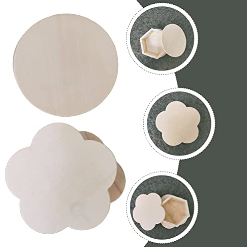 VOSAREA 2Pcs Wooden Storage Boxes Unfinished Hexagon Shaped Jewelry Box with Flower Lid Vintage Trinket Box Key Holder Container Case Jar for Earring VOSAREA