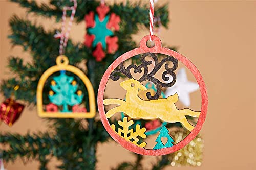 Artmag 50pcs Unfinished Wooden Hanging Ornaments for Christmas Decorations,5 Styles DIY Wood Slices with Holes for Kids Crafts Centerpieces Holiday Artmag