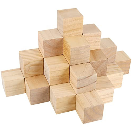 FUNSUEI 50 PCS 2 Inch Wooden Cubes, Unfinished Wood Blocks, Wood Blocks for Crafts, Carving, DIY Projects FUNSUEI