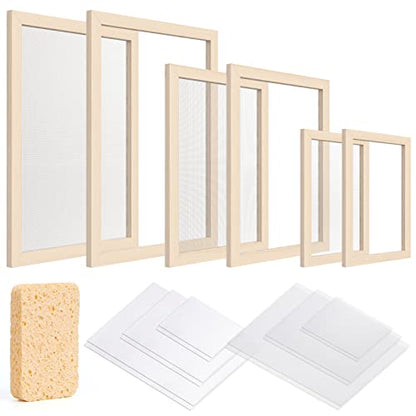 Caydo 3 Pieces Paper Making Frame Kit, Papermaking Mould and Deckle with Mesh, Absorbent Paper and Sponge for Kids Adults Supplies(5 x 7 Inches, 7.5