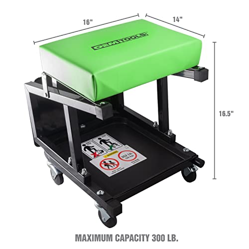 OEMTOOLS 24904 Workshop Seat and Step Stool, Garage Creeper Seat with 300 LBS Capacity, Mechanics Stool with Wheels, Padded Vinyl Mechanic Stool with - WoodArtSupply