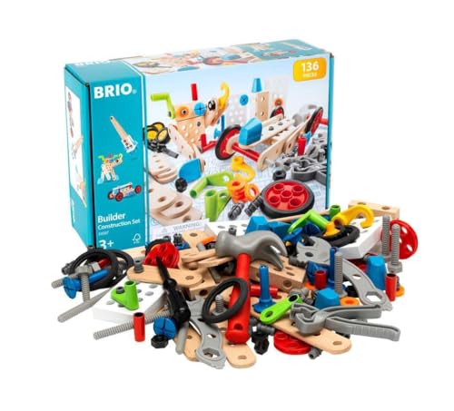 Brio Builder 34587 - Builder Construction Set - 136-Piece Construction Set STEM Toy with Wood and Plastic Pieces for Kids Age 3 and Up Brio