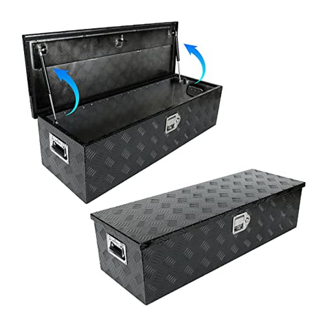 Eivojor 39" Heavy Duty Aluminum Stripes Plated Tool Box Pick Up Truck Bed RV Trailer Toolbox Storage Organizer with Side Handle, Lock and Keys - Eivojor