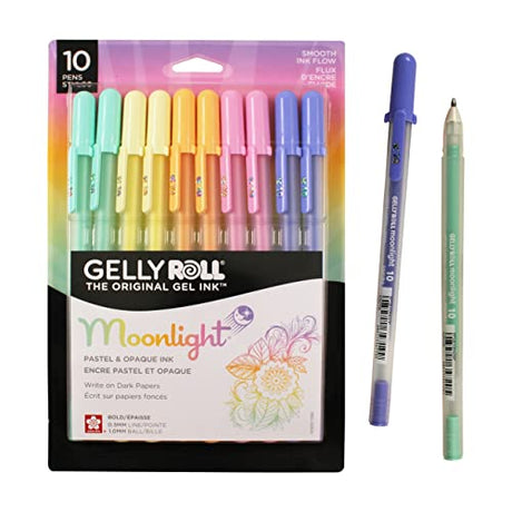 SAKURA Gelly Roll Moonlight Gel Pens - Bold Point Opaque Ink Pen for Journaling, Art, or Drawing - Bold Line - Assorted Pastel Ink - 10 Pack SAKURA