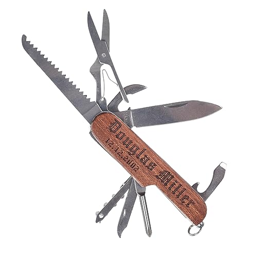 BULIHAN Personalized Pocket Knife, Custom Engraved wooden handle 8-Function Multi-Tool Pocket Knife, Gifts For Men, Dad, Husband, Brother BULIHAN