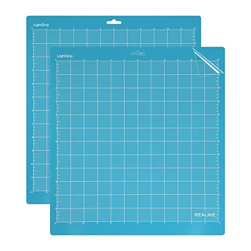 REALIKE LightGrip Cutting Mat for Cricut Maker 3/Maker/Explore 3/Air 2/Air/One, 2 Pack 12x12 Inch Blue Light Grip Adhesive Sticky Non-Slip Cut Mat REALIKE