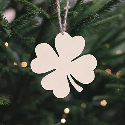 20pcs Shamrock Wood DIY Crafts Cutouts Wooden St. Patrick's Day Hanging Ornaments with Hole Hemp Ropes Gift Tags for Irish Festival St. Patrick's Day