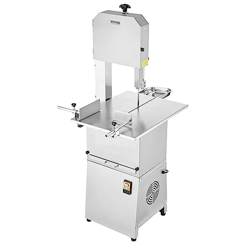 VEVOR Commercial Electric Meat Bandsaw, 850W Vertical Bone Sawing Machine, Stainless Steel 23.6" x 18.3" Workbench, Frozen Meat Cutter with 2 Blades, - WoodArtSupply