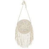 Goclothod Women Crochet Fringed Shoulder Bag Cotton Tassel Crossbody Bag Hippie Beach Purse Off-white Goclothod