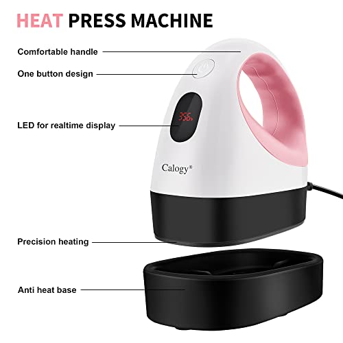 Calogy Mini Heat Press, Heat Transfer Machine, Constant Temp Control, Insulated Safety Base, Fits for Crafts, T-Shirt, Hat, Cap, Pillows (White Pink) - WoodArtSupply