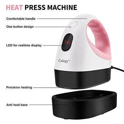 Calogy Mini Heat Press, Heat Transfer Machine, Constant Temp Control, Insulated Safety Base, Fits for Crafts, T-Shirt, Hat, Cap, Pillows (White Pink) - WoodArtSupply