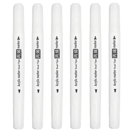 Arhomet White Acrylic Paint Markers, 6 Pack Dual Tip Double-Sided Acrylic Water-Based Paint Pens for Stone, Glass, Ceramic, Easter Egg, Metal, Wood, Arhomet