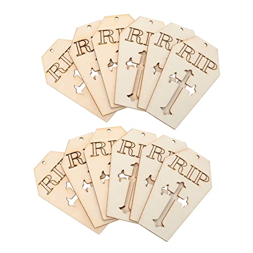 Happyyami 50pcs Ghost Festival Sign Unfinished Wood Chips Unfinished Wood Cutout Halloween Coffin Cutoutcs Halloween Coffin Slices Rip Coffin Wood Happyyami